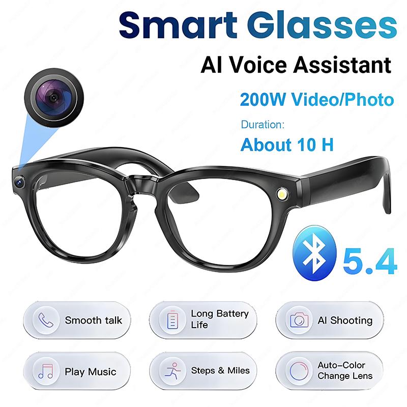 2025 New Smart Glasses Recording AI Photos 260mAh Large Battery Bluetooth Call Automatic Color Change Glasses for Men and Women