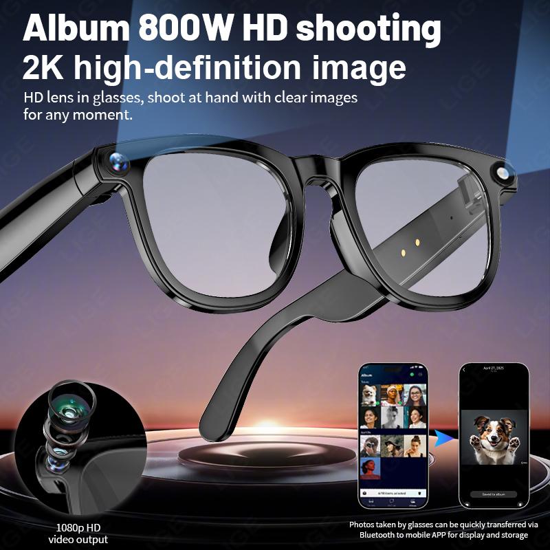 AI Smart Glasses with 8MP Camera Video Recording Eyeglass Languages Translation Sunglasses Bluetooth Call Music Player Men Women