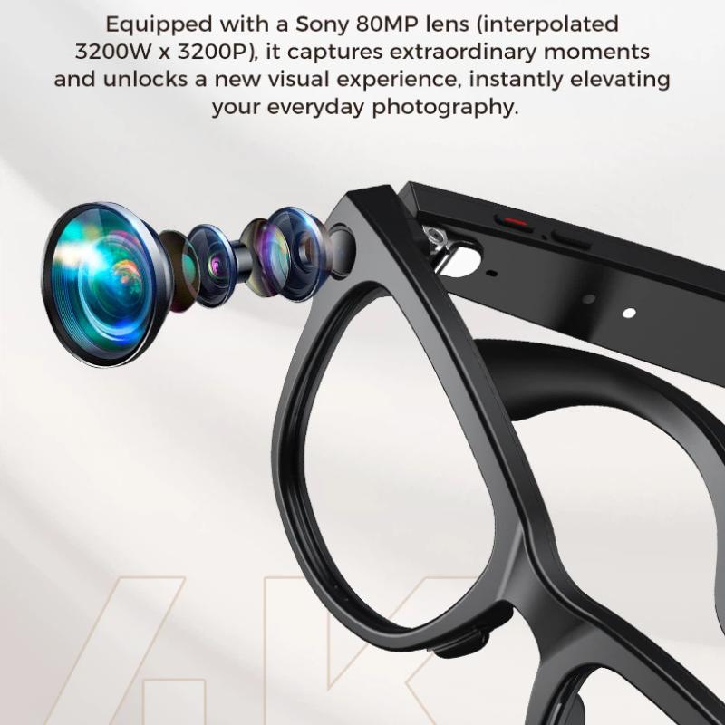 AI Smart Glasses M02Ultra with Charging Case - 800MP Camera, Object Recognition, Translation, WiFi, Navigation, Video Recording