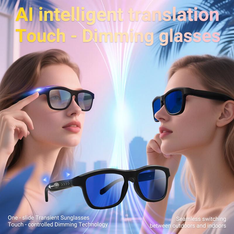 Touchless Light-Adjustable Bluetooth Glasses, Multifunctional Electrochromic Glasses, AI Smart Translation, HD Calling Music Player, New in 2025