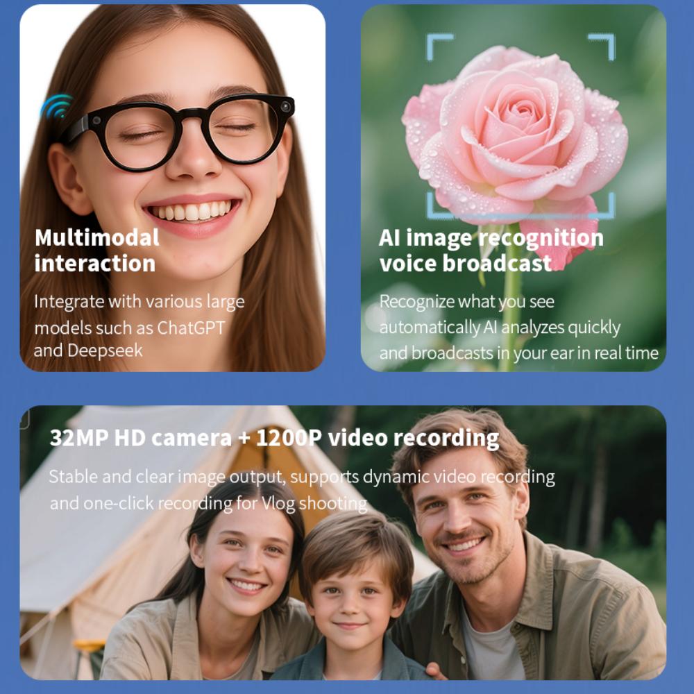 The Future of Technology: Exploring AI  카메라 Intelligent Recognition Voice 통화 Noise Reduction 선글라스 1080p HD Mini 카메라 안경 Sports DVR Monitoring's Innovations