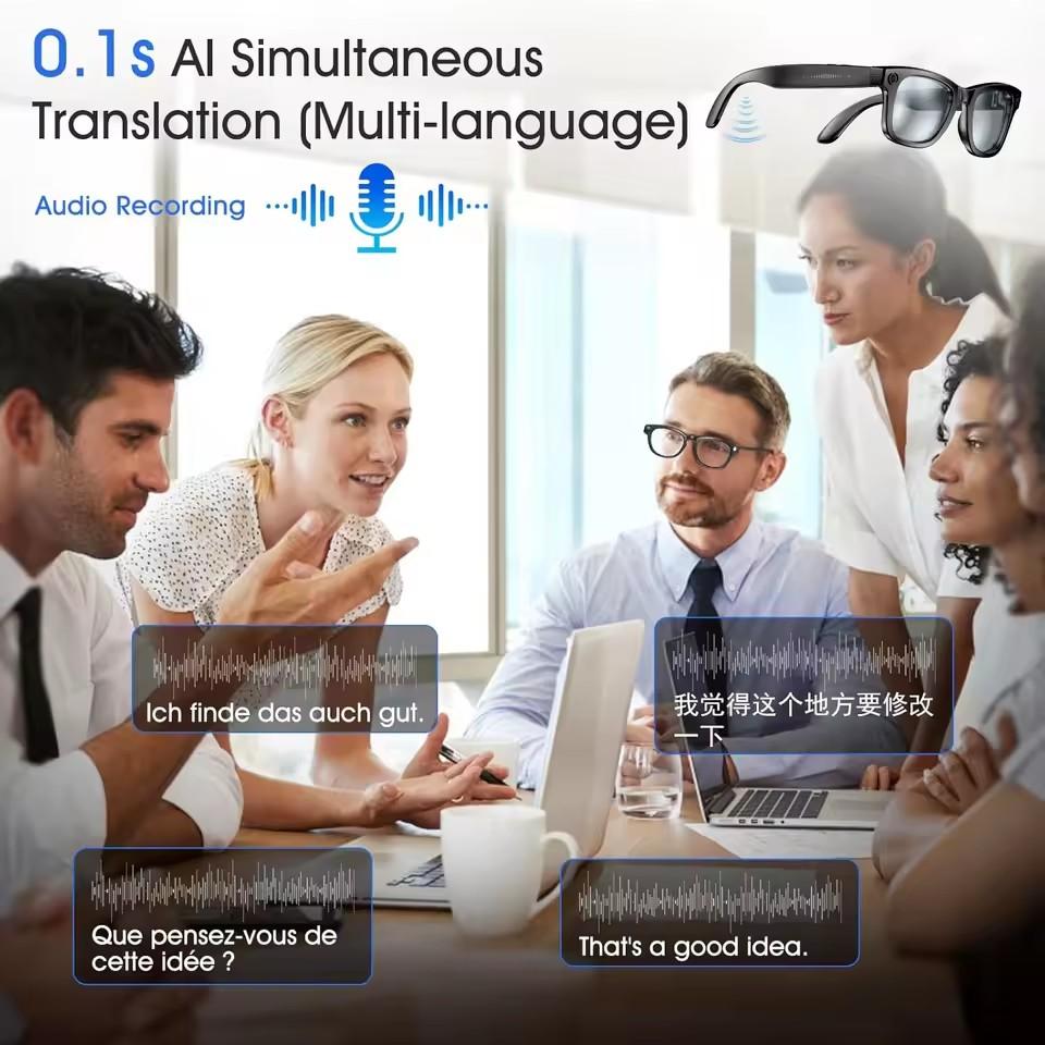 AI Glasses, 4K Ultra HD, For Men, Chat, IP65 Waterproof, With Voice Assistant, AI Translation, 800W Camera, Bluetooth Calling, Smart Glasses, New in 2025