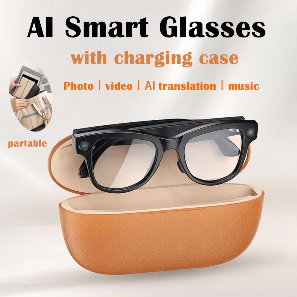 AI Smart Glasses, M02, 8MP Camera, Video Recording, Translation in 100+ Languages, Sunglasses, Music Player, with Charging Case, Perfect for Smart Usage