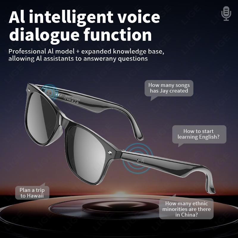 LIGE Smart Glasses AI Intelligent Voice Video Real-time Translation Bluetooth Call Noise Reduction Glasses Sports Music Player