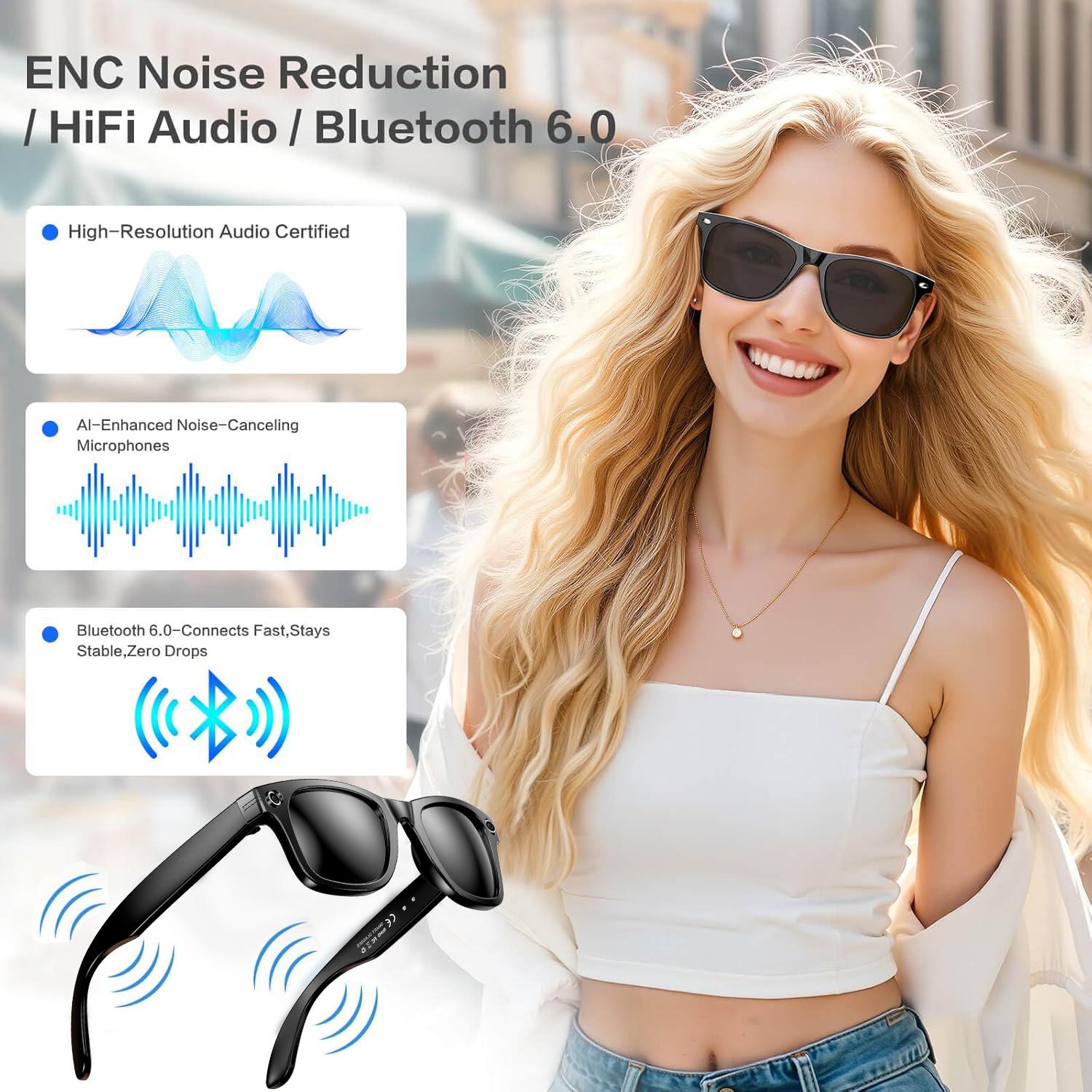 Smart Glasses, 800W Camera, For Women, Video Recording, AI Photo Recognition, Eyewear, Earphones, Call Translation, Voice Sunglasses, For Men - Image 1