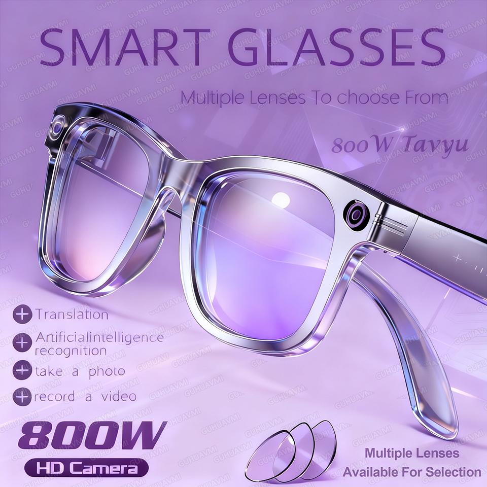 Smart Glasses, 800W Camera, For Women, Video Recording, AI Photo Recognition, Eyewear, Earphones, Call Translation, Voice Sunglasses, For Men