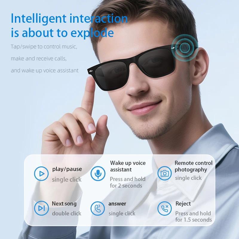 2025 AI Translation Smart Glasses  Bluetooth Call Headphones UV Protective Lenses Connected Bezel Outdoor Sports Sunglasses