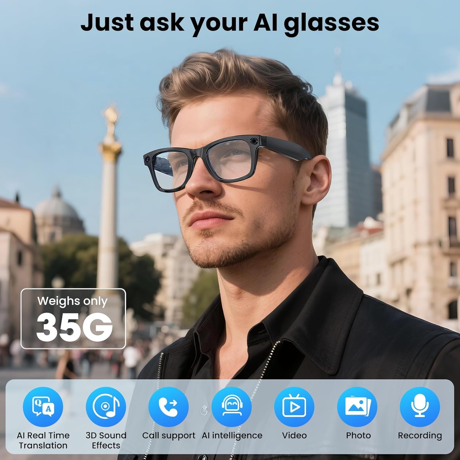 800W Camera Smart Glasses with 32GB Memory Sunglasses Mini Camera Video Translation Bluetooth Call Anti-blue Glasses Man Women