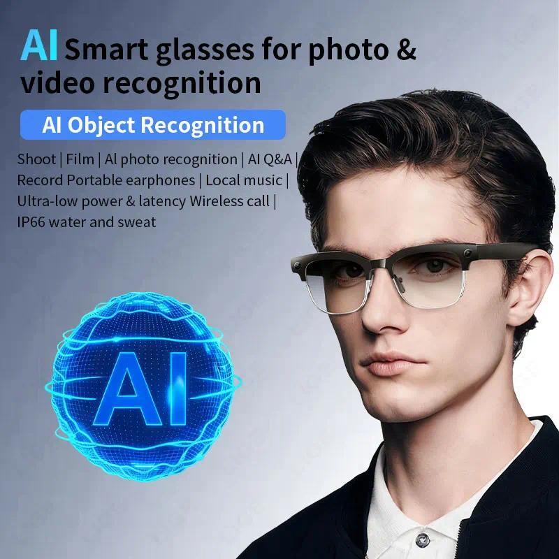 New 4K Glasses AI Smart Glasses with 8MP Camera Video Recording Translation Smart Sunglasses Bluetooth Call Music Play Men Women