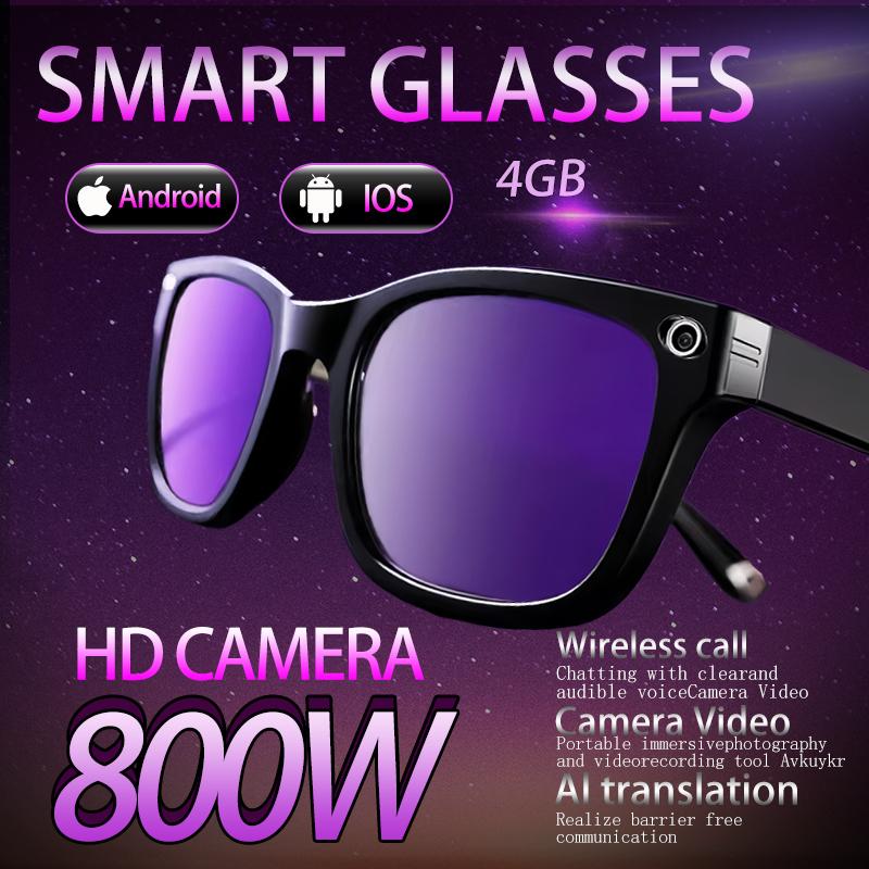 Smart Black Glasses Camera, AI, 800W, Voice Control, WiFi and Bluetooth, HD1080P Recording, Smart Glasses, Compatible with Android and iOS