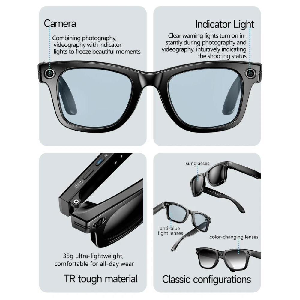 AI image processing glasses, gesture face recognition, intelligent AI translation, 32 megapixels, sunglasses, Wi-Fi transmission, noise reduction, HD photos and videos, anti-shake protection