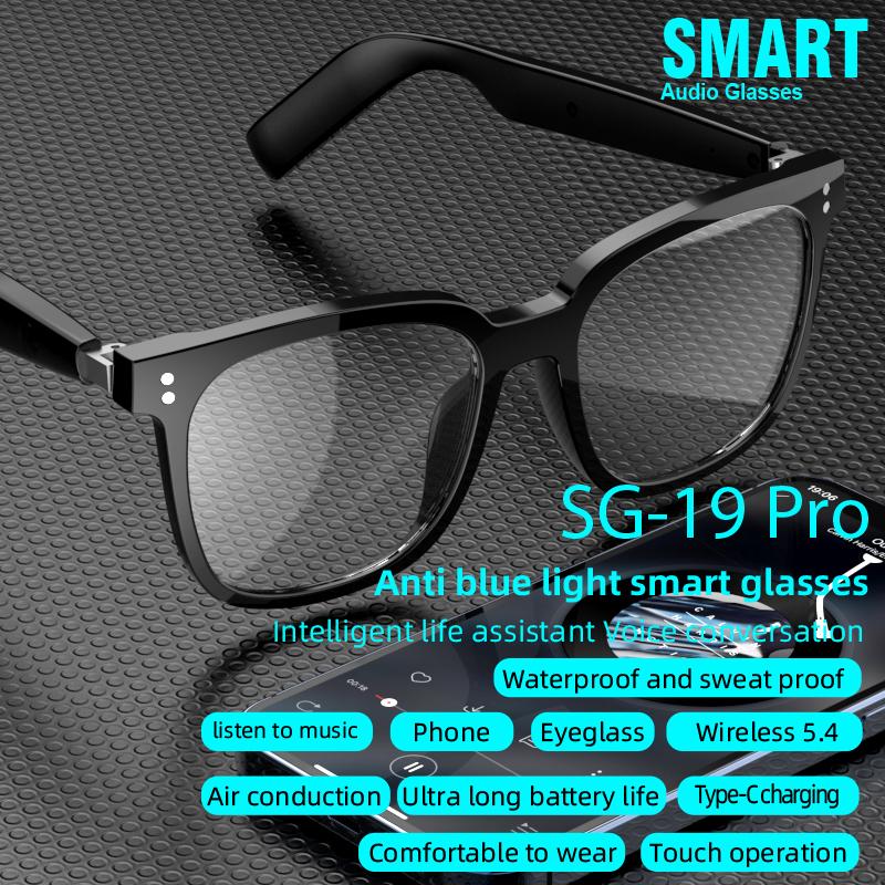 SG-19 Pro All-in-One Sunglasses Clear Lenses Combo with Bluetooth Waterproof Dual Mic Noise Cancellation Smart Glasses 80+80mAh