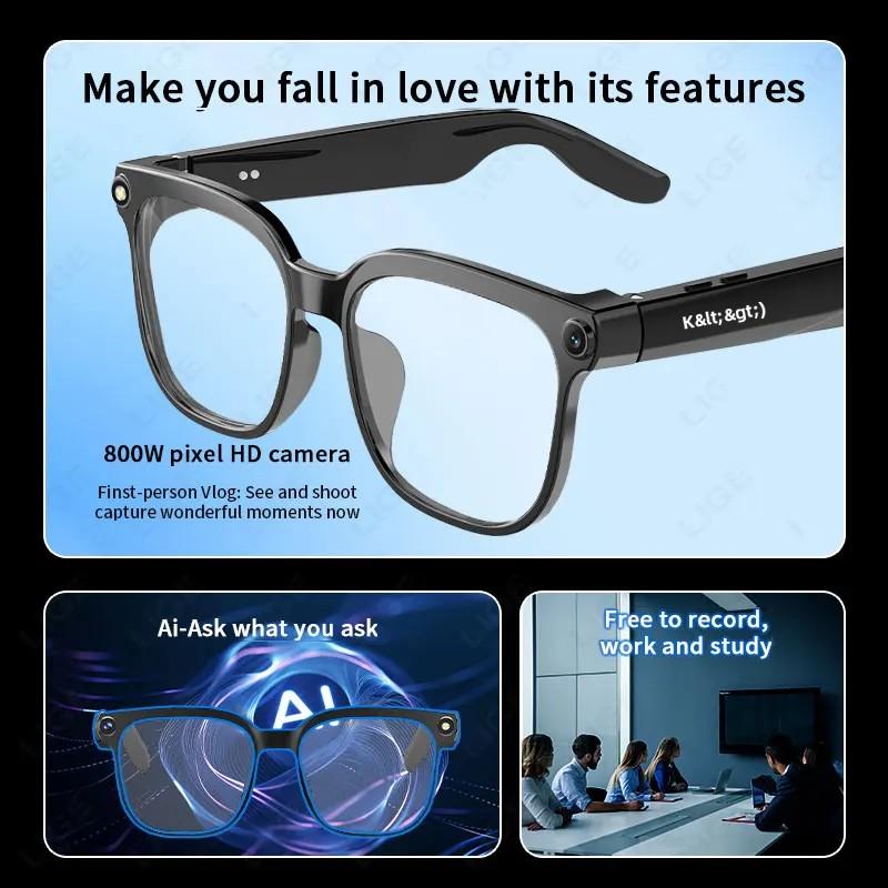 Smart Eyeglass 800W Camera Glasses AI Smart Glasses HD Shooting Video Record Call Glasses Waterproof Bluetooth Smart Sunglasses