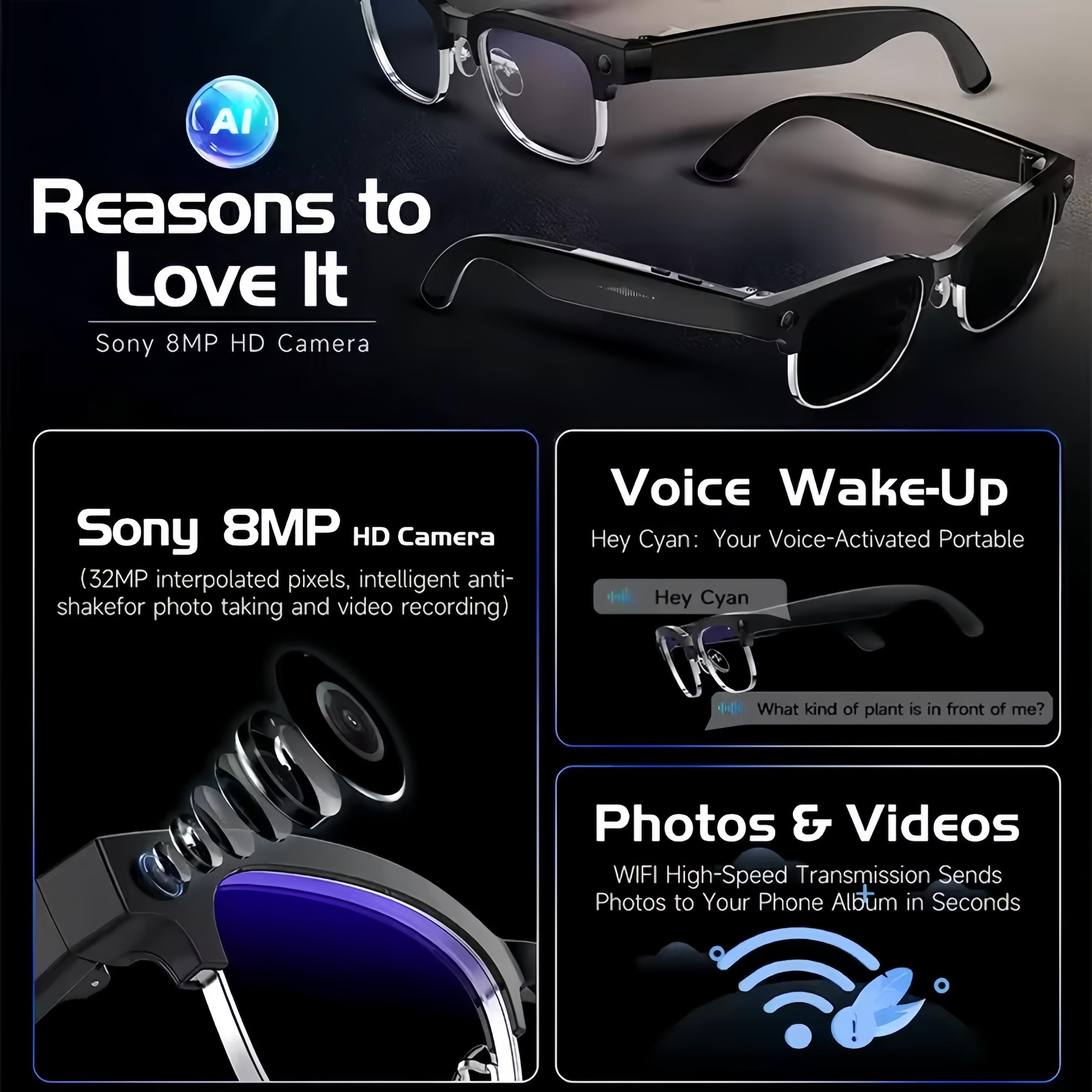 Business Routine  800W Camera AI Glasses Men Color-Changing Smart Translation Glasses Photo Video Recording Call Smart Sunglasse