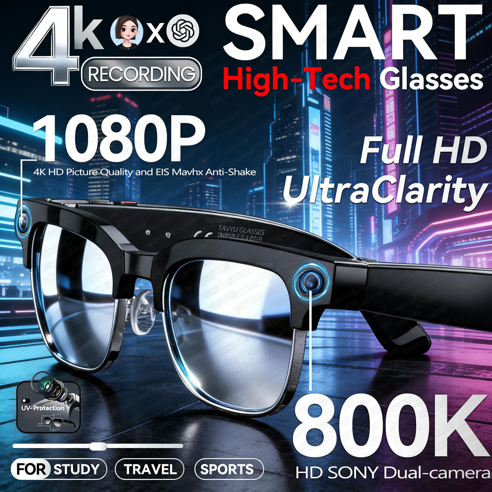 New 4k HD 800W Camera Smart Glasses Men 100+Language Translation 1080P shoot Video WIFI Transmission Music Player Call Glasses