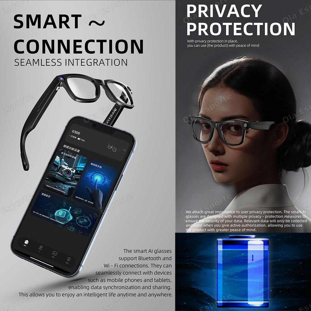 NEW AI Smart Glasses HD Camera LED light Smart navigation Bluetooth Calls Meeting Video Record Music Outdoor Sports Sunglasses