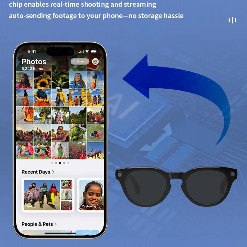 AI Smart Glasses 32MP HD Camera Mini 1200P Video Recording V03-T6 Sunglasses AI Intelligeng Office Assistant Wireless BT Headset