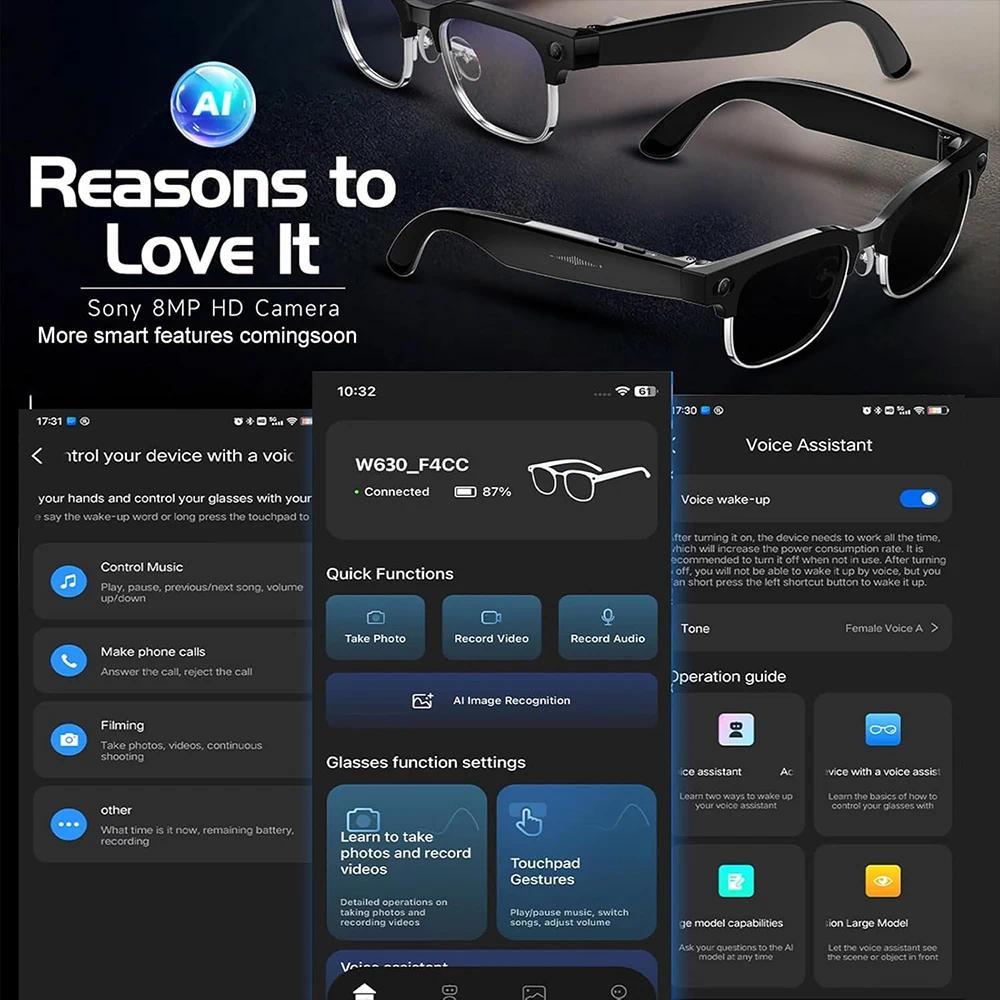 New 1080P HD Smart Glasses With 800W Ultra-Wide Camera Video Recording 4GB AI Photo Recognition Bluetooth Call Translation Voice