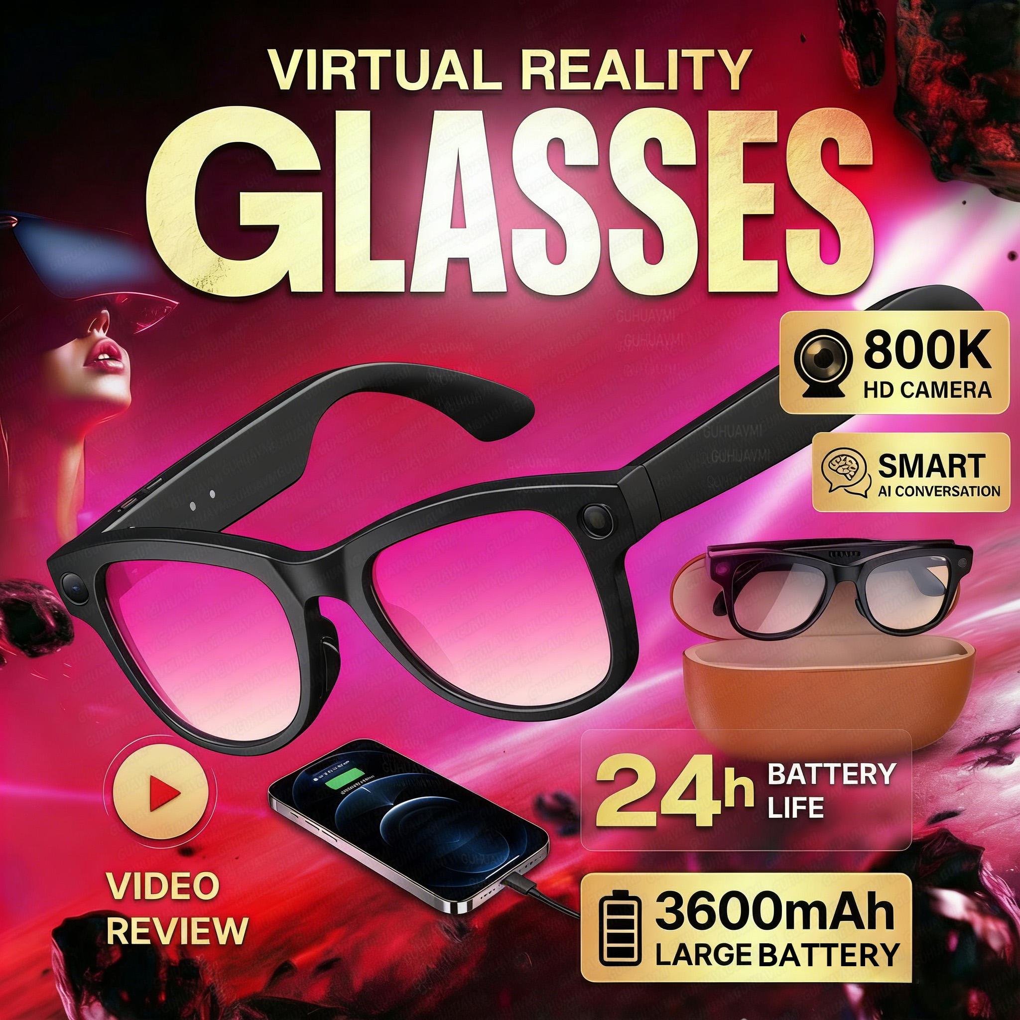 2026 New 800W Camera 3600mAh Portable Charger Smart Glasses 100+language Translation Bluetooth Call Music Player AI Chat Glasses