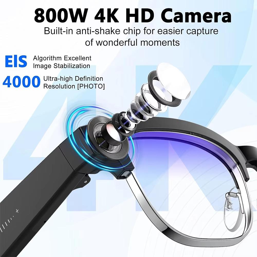 2026 New 8MP Ultra-Wide HD 4K Camera Smart Glasses Video Record 4GB AI Photo Recognition BT Call Translation Voice Smart Glasses