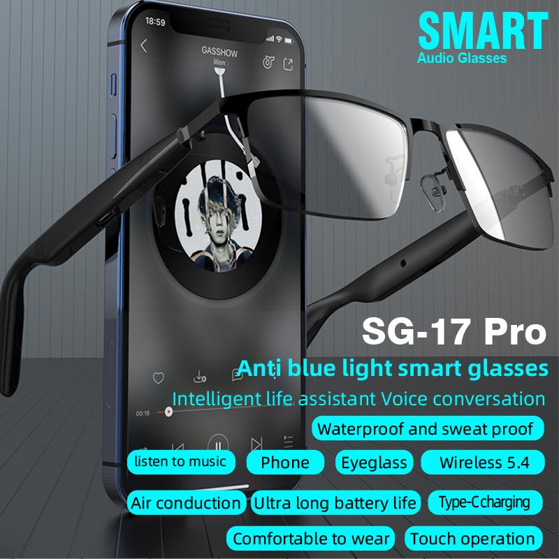 New SG-17 Pro Smart Glasses Life Assistant Answer/Decline Call Music Light AI Voice Wireless Bluetooth Smart Glasses