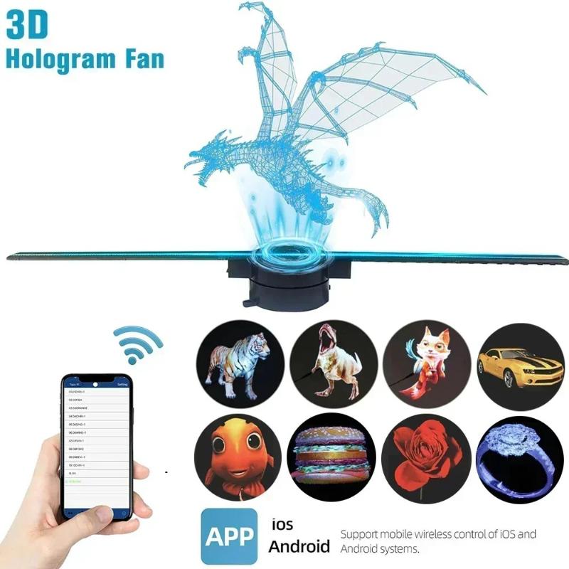 Hologram Fan, 3D, 42 cm, 3D Holographic Projector, Advertising Light, HD Holographic Projector, Suitable for Shops, Bars, Parties, Christmas