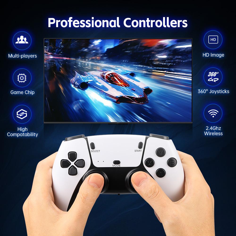Video game console, M15, compatible with 4K TVs, video resolution: 4K, 64GB capacity, over 200,000 built-in games, retro-style portable gaming device, includes wireless gamepad controller