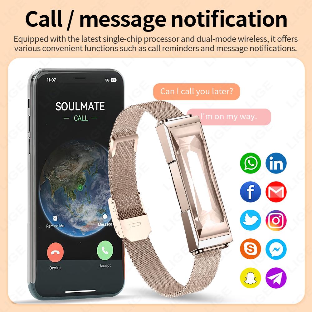 LIGE Smart Jewellery Bracelet Call Reminder Heart Rate Sleep Sports Fitness Tracker Pedometer Smart Watch Fashion Ladies Gift